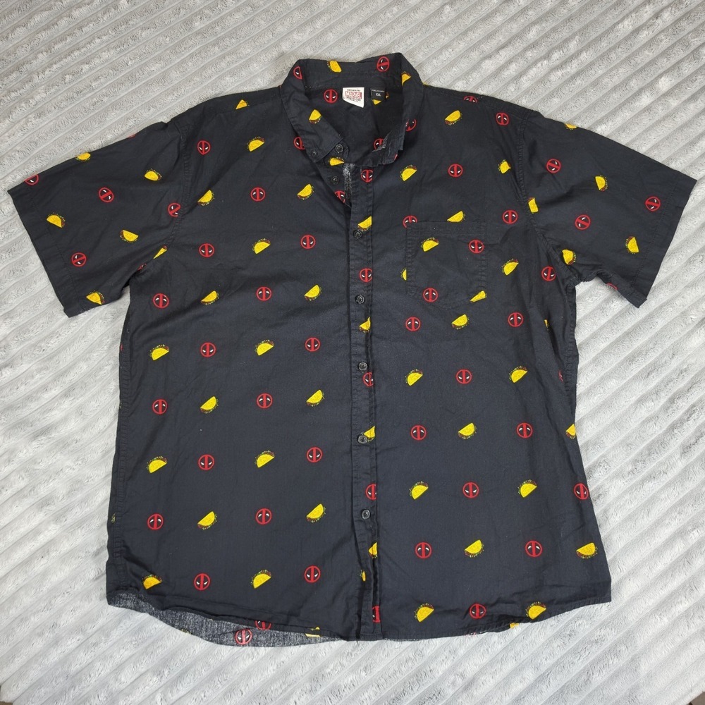 Marvel Deadpool Button Shirt Men 2XL  All Over Print Tacos  Mask Logos